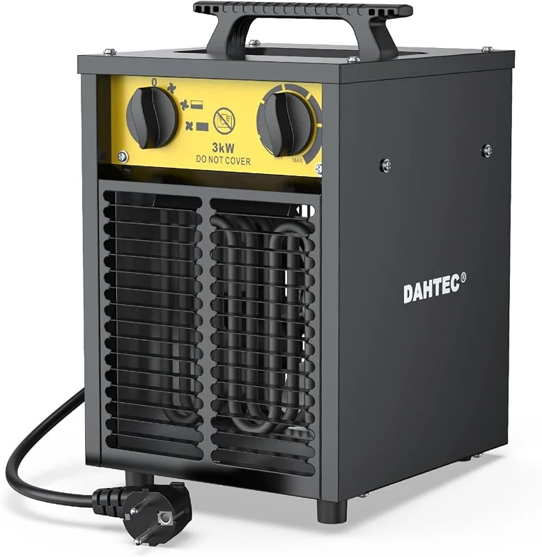 DAHTEC Elektro Heizlüfter Bauheizer 3000 Watt mit Thermostat & 3 Heizstufen — Heizung Warmepumpe